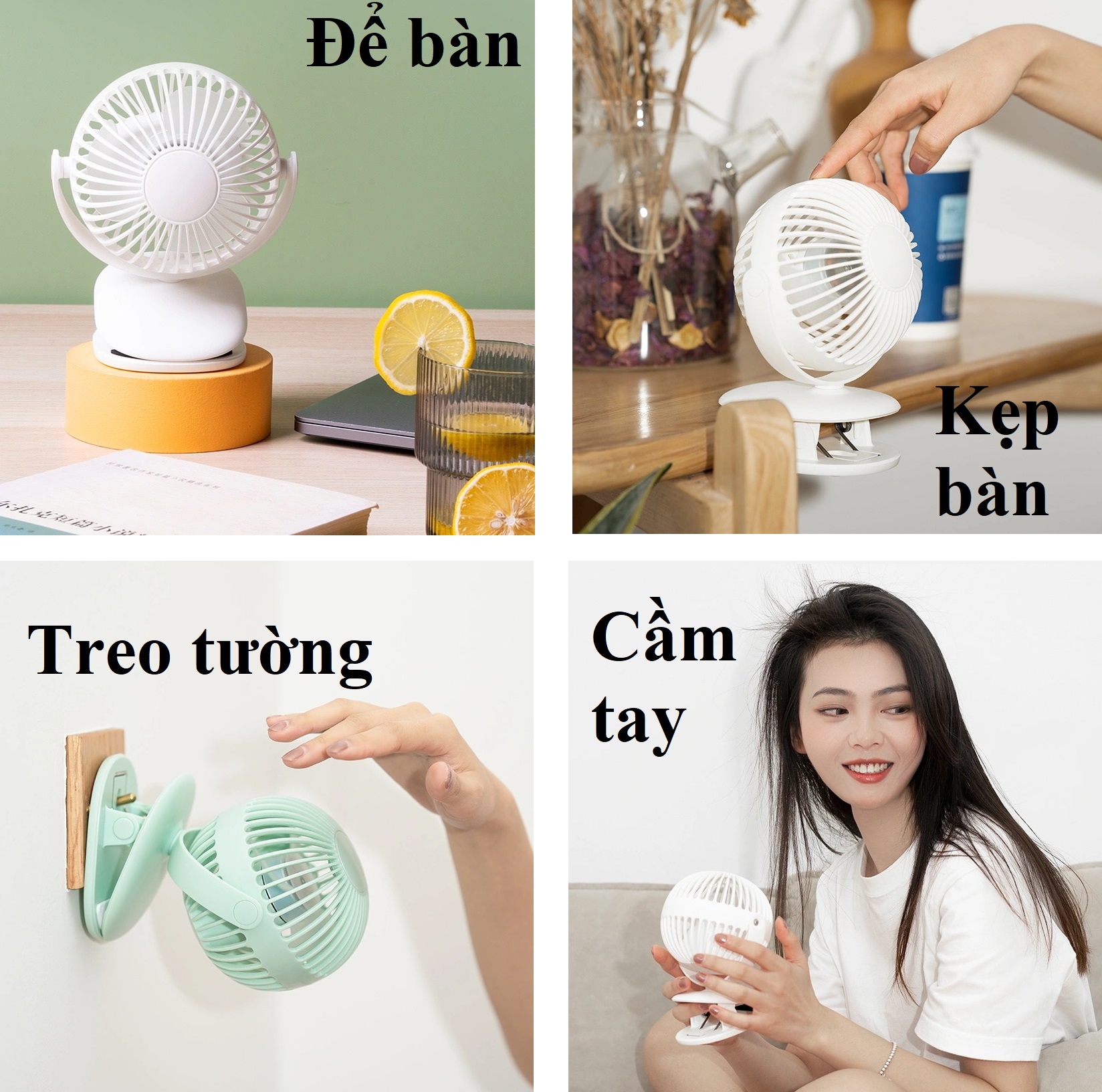 Quạt sạc mini để bàn kẹp bàn treo tường 3W Wiwu FS-03 _ Hàng chính hãng