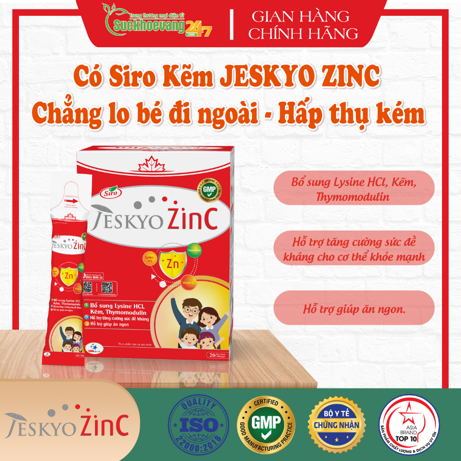 Siro JeskyoZinc bổ sung kẽm hỗ trợ tăng sức đề kháng cho cơ thể khỏe mạnh, giúp ăn ngon - hộp 20 gói x 10ml