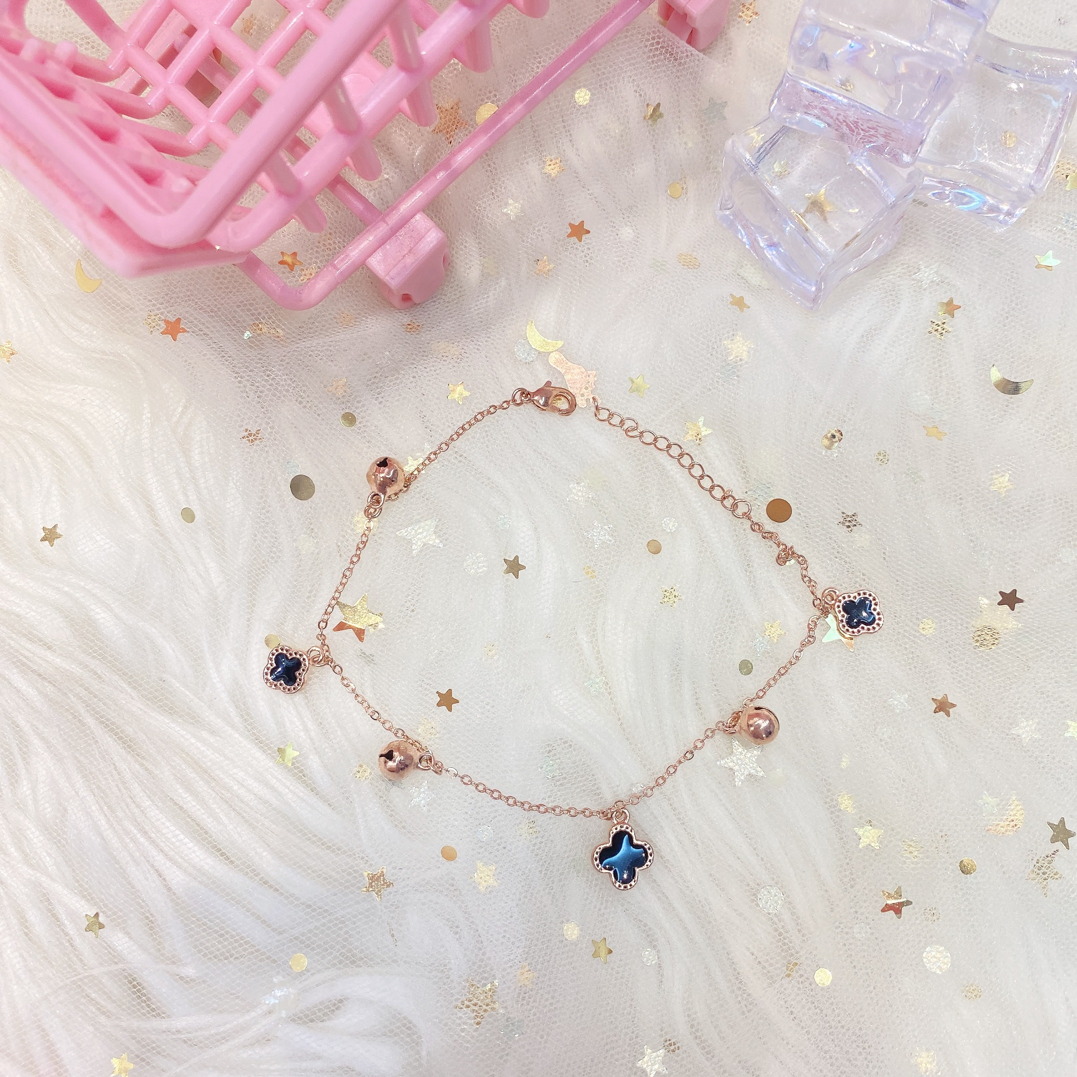 Lắc chân nữ thời trang xi cao cấp dây nhuyễn kiểu hình bông hoa đen và chuông siêu đáng yêu - 290LCHOADE04