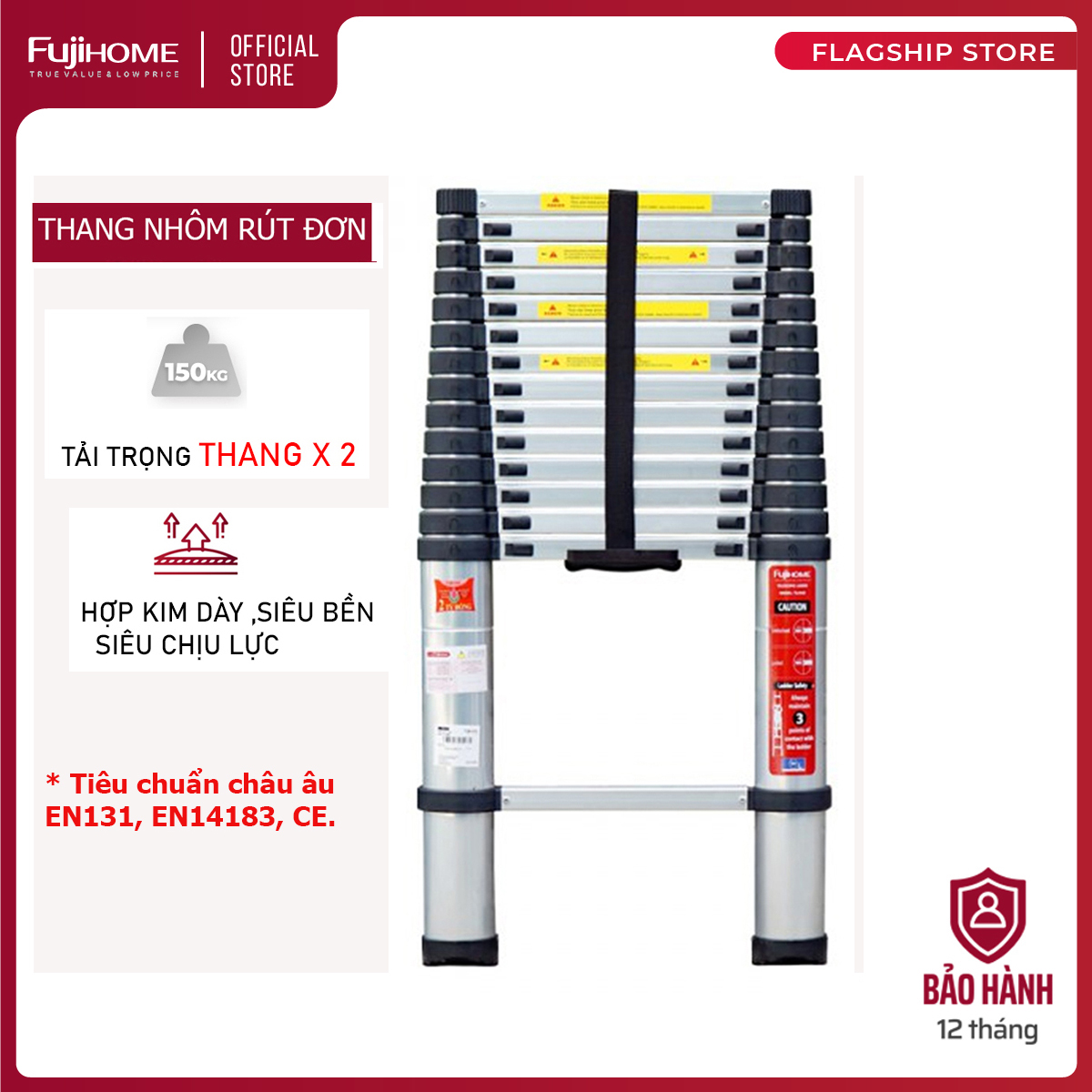 Thang nhôm rút gọn đơn chữ I FUJIHOME TLI380 ( Cao 3,8m, rút gọn 0,86m) Hàng chính hãng