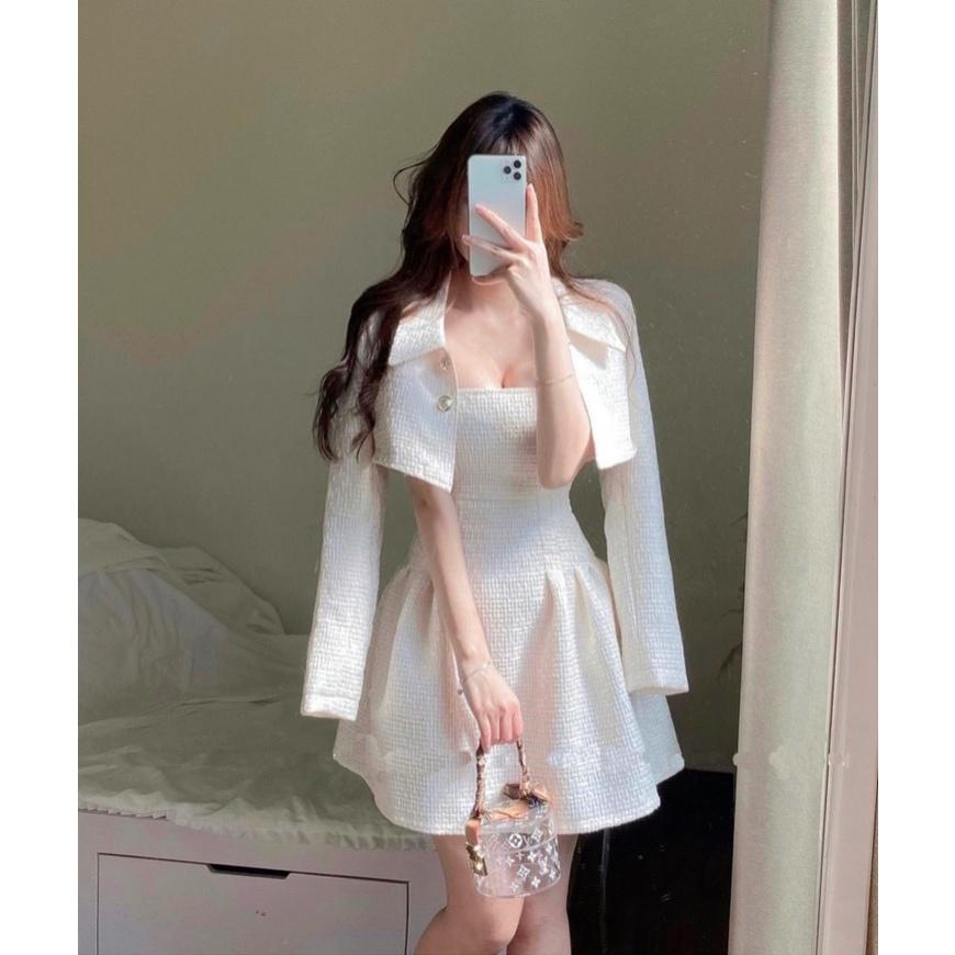 Sét Đầm 2 Dây Kèm Áo Khoác - D0500