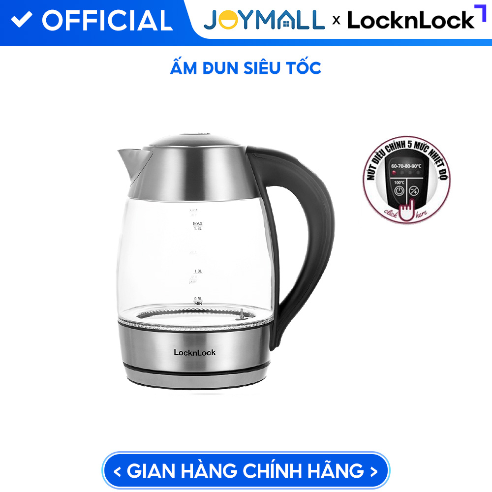 Ấm Điện Thủy Tinh Siêu Tốc Có Điều Chỉnh Nhiệt Độ Lock&amp;Lock EJK341 1.8L - Hàng chính hãng