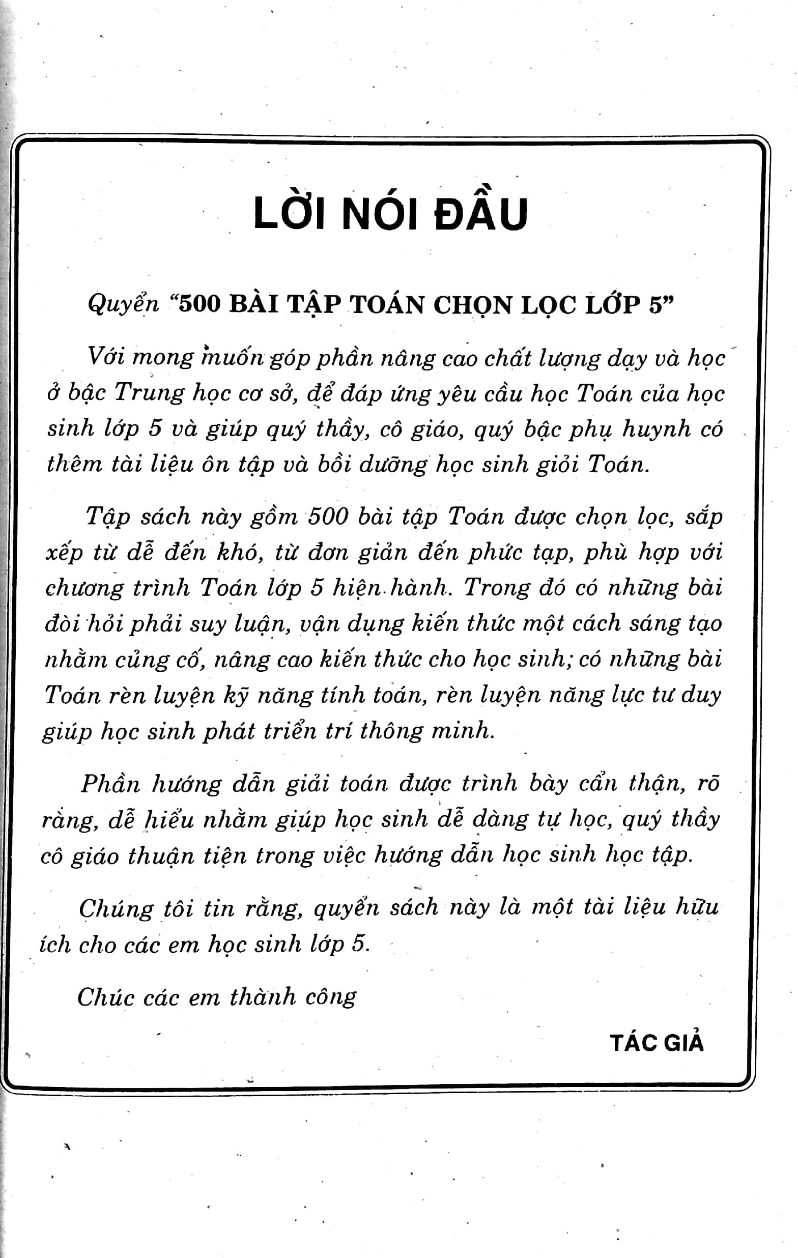 500 Bài Tập Toán Chọn Lọc 5 (Cơ Bản Và Nâng Cao)