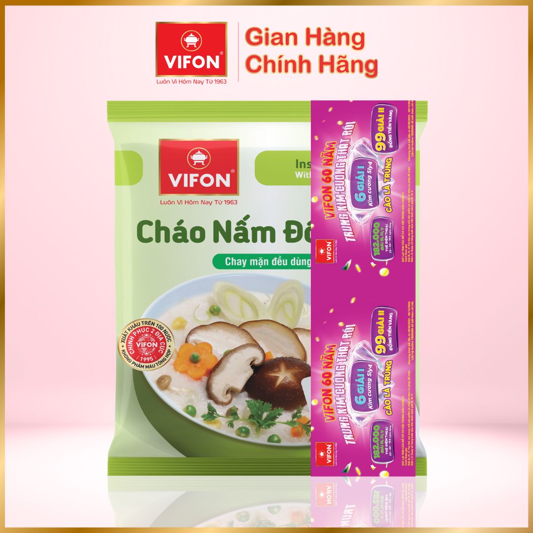 Thùng 50 Cháo Nấm Đông Cô VIFON có Gói Nấm Thật 27gr (70g / Gói)