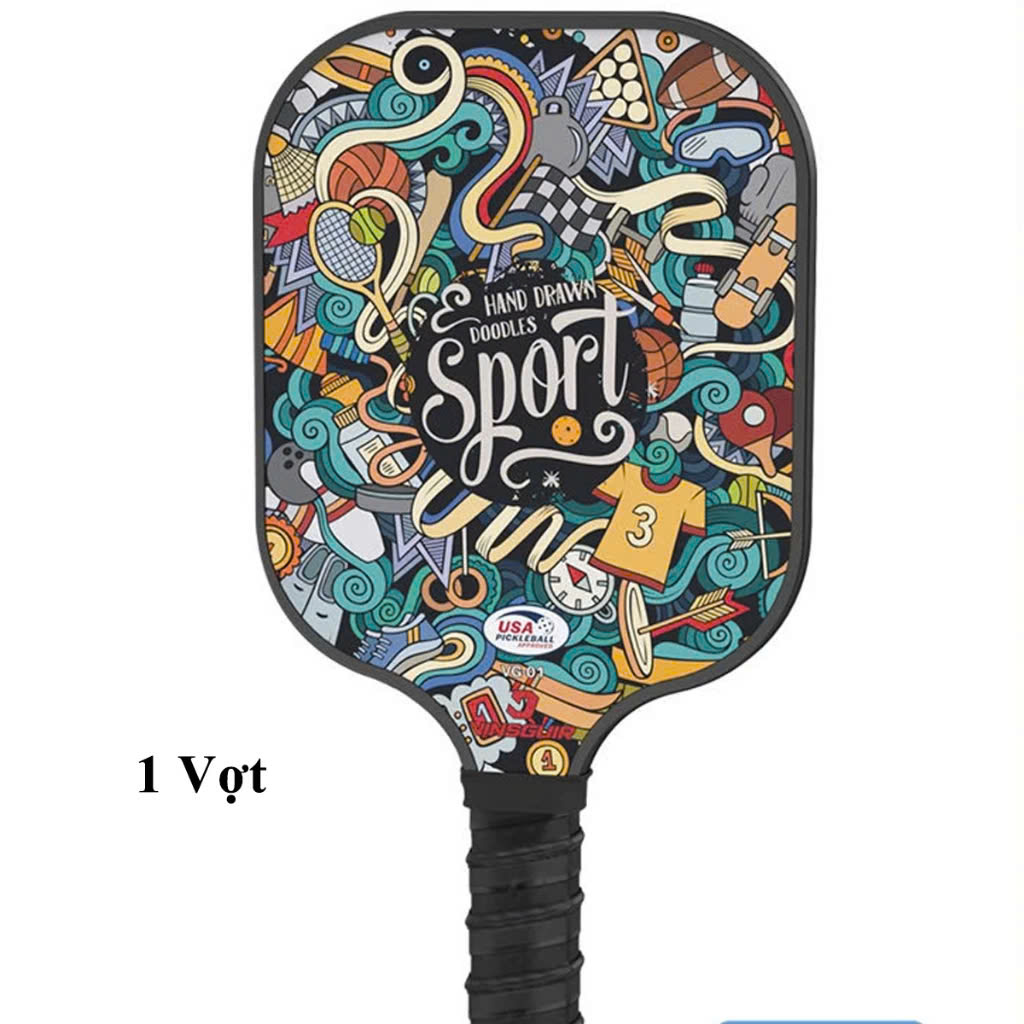 Vợt Pickleball Carbon T700 PRO mặt vợt phủ carbon khối lượng siêu nhẹ mặt nhám bám bóng - Graffiti