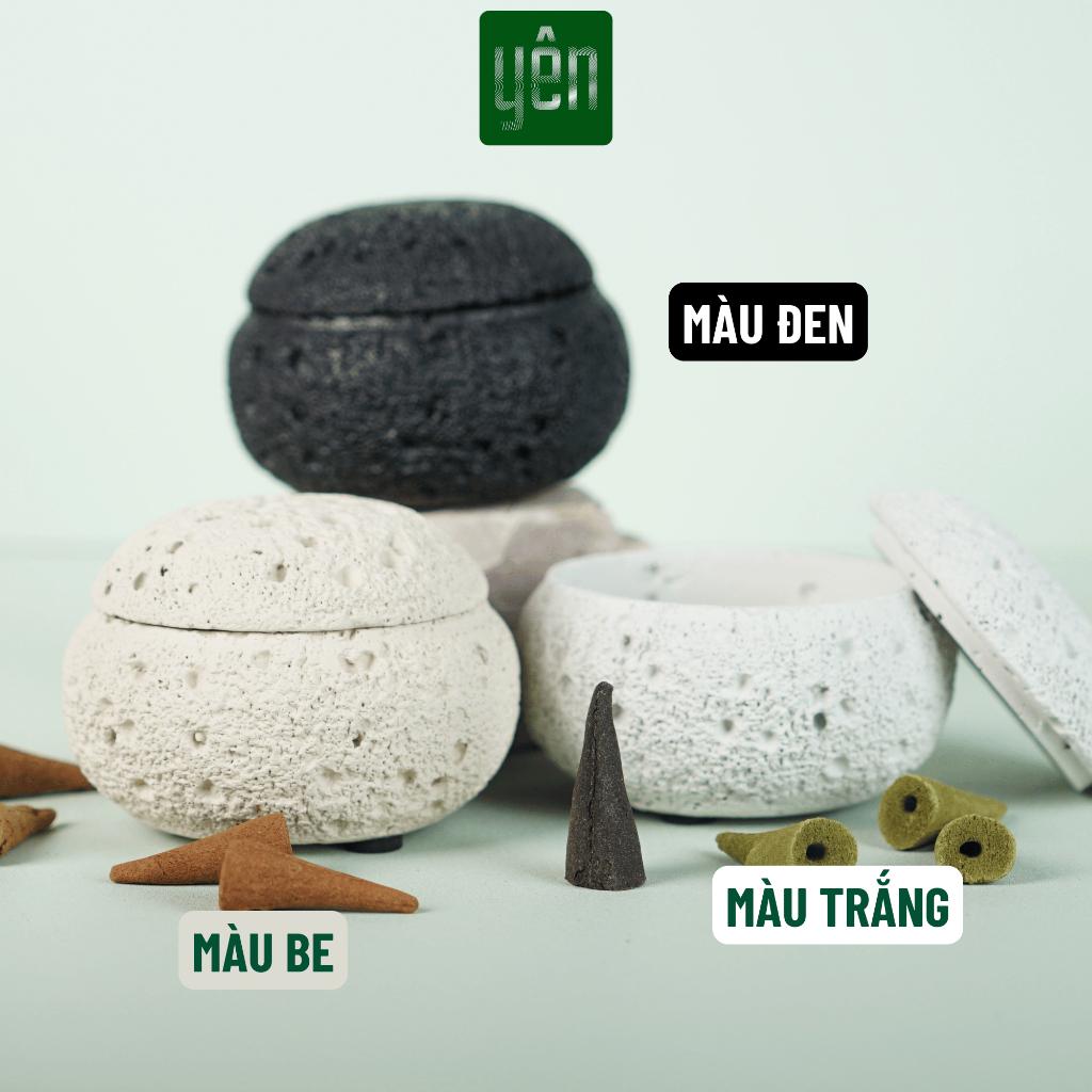Lư Xông Nụ Yên Thảo Mộc Bằng Đá Đen Trắng Xám Tối Giản Trang Trí Nhà Xông Thơm Thiền Thư Giãn