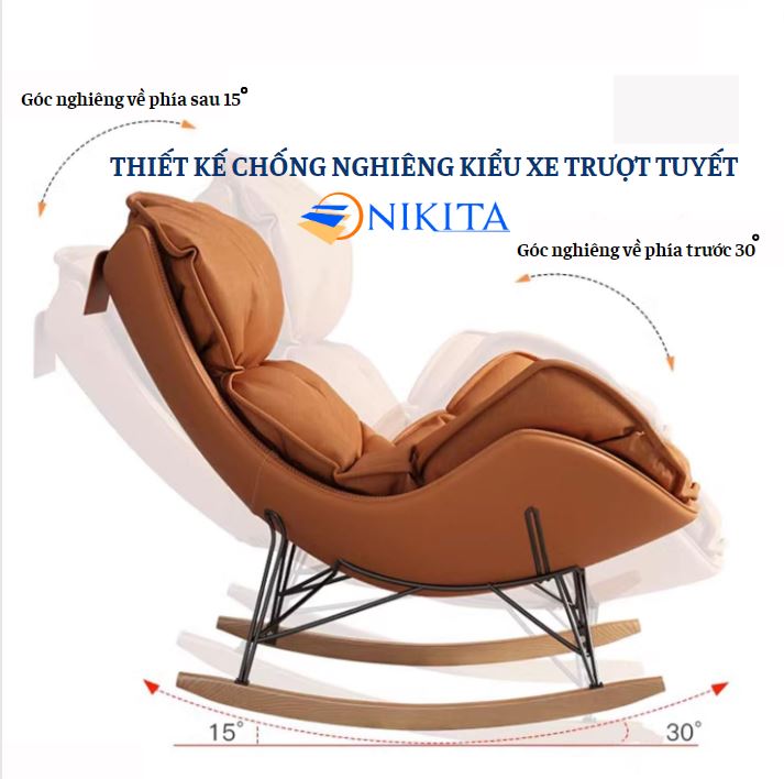 Ghế bập bênh thư giãn nệm bông bọc nano êm ái – có đôn gác chân tách rời–phong cách châu Âu, sang trọngchính hãng Nikita
