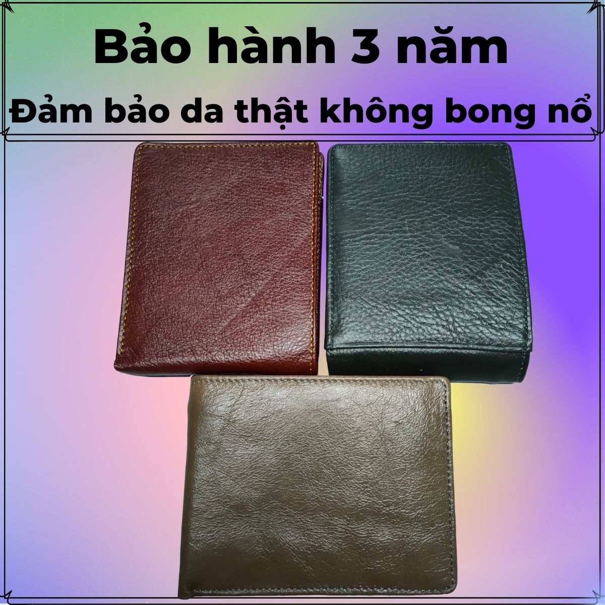 Ví da bò nam cao cấp dáng ngang - Không bong nổ, chất da mềm mại, 10 ngăn để thẻ - card kèm 3 ngăn chính