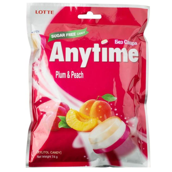 Combo 6 gói Kẹo bạc hà xylitol Lotte Anytime vị Mận &amp; Đào 60gr (Sugar free)