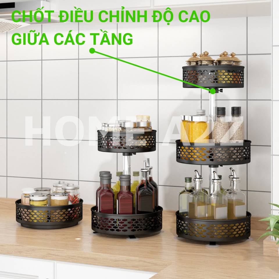 Kệ Gia Vị Xoay 360 Thép Carbon Sơn Tĩnh Điện Cao Cấp, Kệ Xoay Gia Vị Nhà Bếp 1/2/3 Tầng