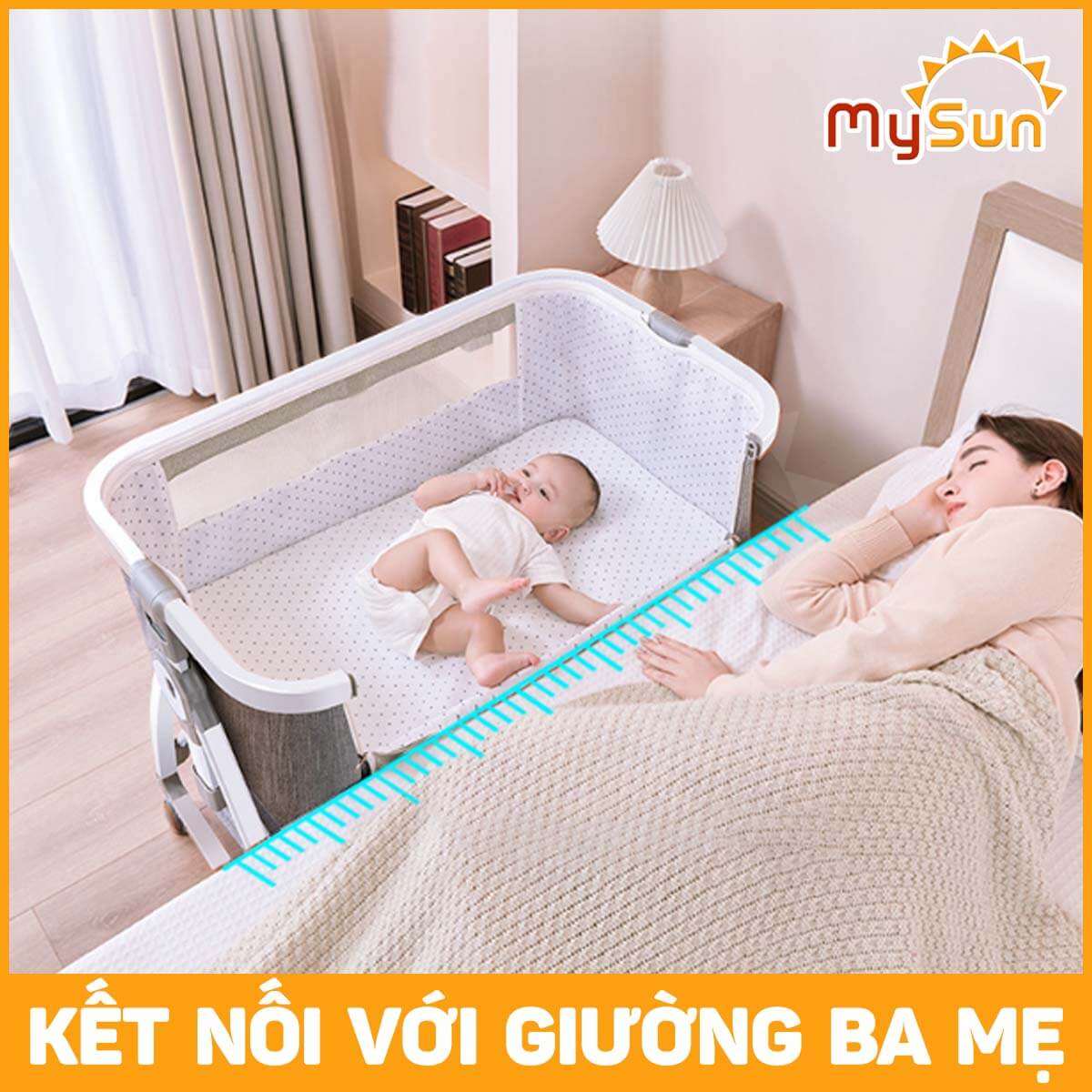 Nôi cũi cho em bé sơ sinh ghép chung giường ngủ gấp gọn Luxury MySun
