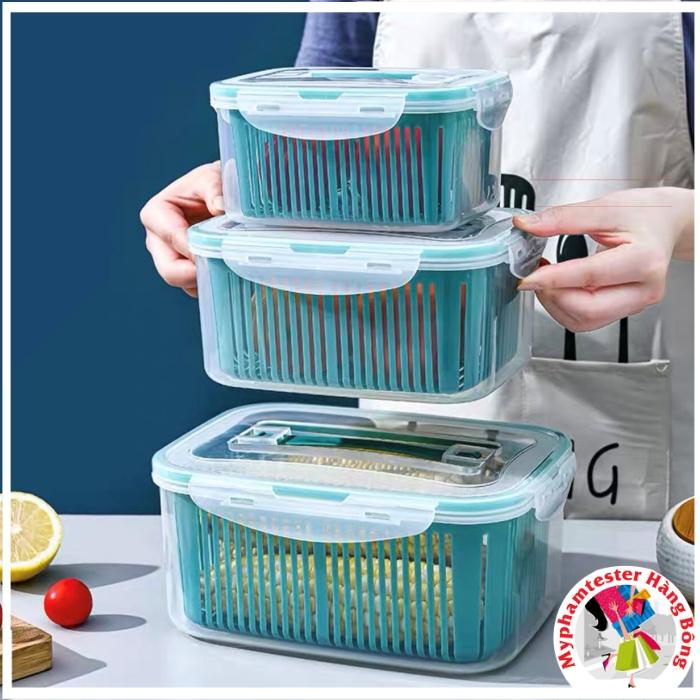 Bộ 5 hộp 2 lớp rổ đựng đồ tủ lạnh đa năng thông minh cao cấp
