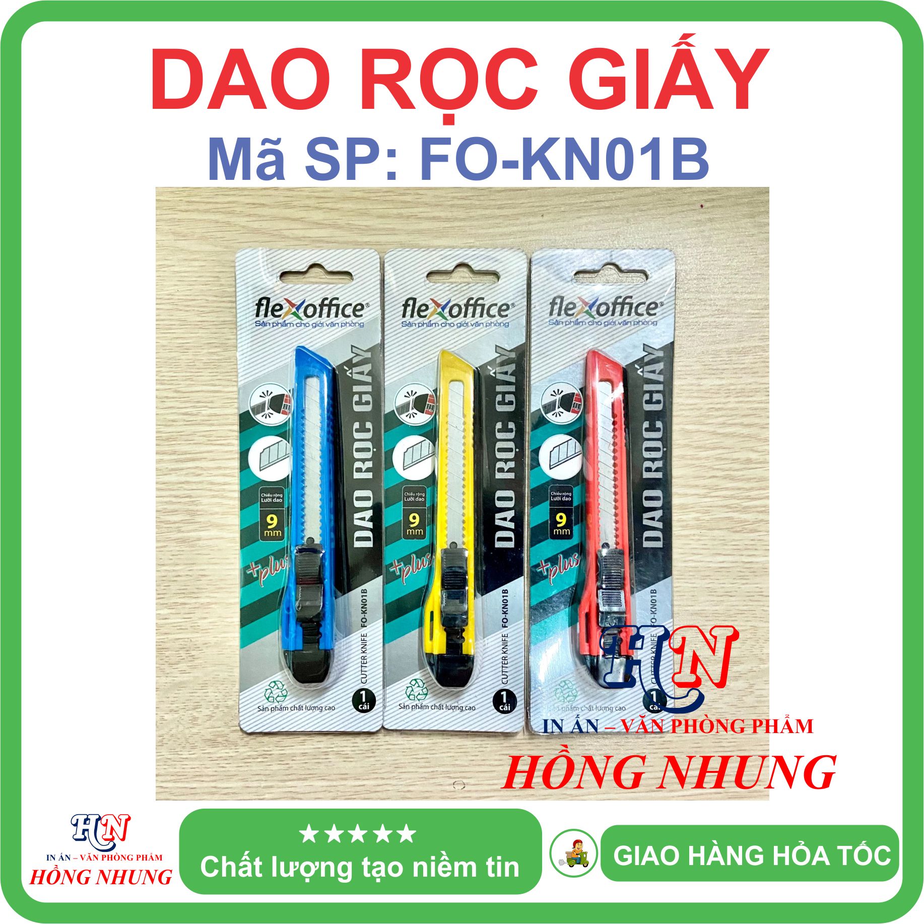 [SALE] Dao Rọc Giấy Flexoffice FO-KN03B / KN01B, Chiều Rộng Lưỡi Dao 9mm - Thiết Kế Nhỏ Gọn, Thuận Tiện, An Toàn