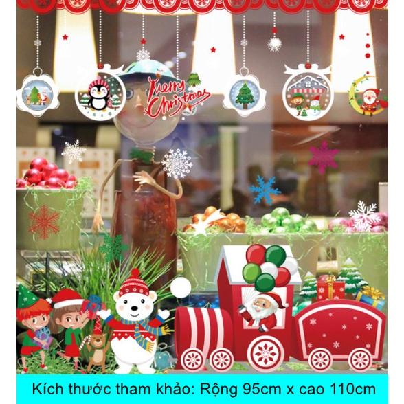 Decal trang trí Noel Hít Tĩnh Điện 2 mặt - GẤU TUYẾT CÙNG BÉ ĐI TÀU ĐỎ ĐÊM GIÁNG SINH