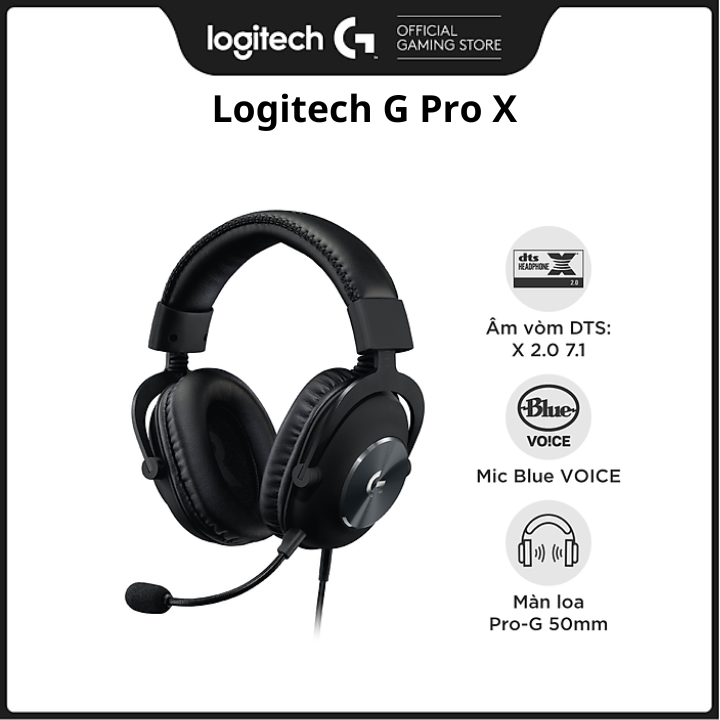 Tai nghe game có dây Logitech G Pro X - Mic Blue Voice, âm thanh vòm, màn loa Pro-G 50mm, đệm tai cao su non -Hàng chính hãng