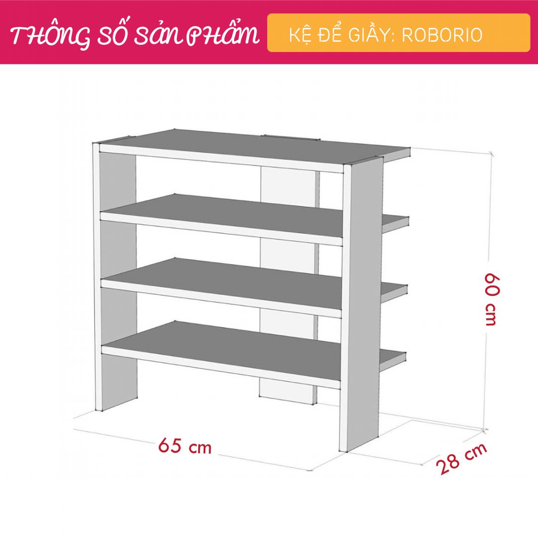 Kệ để giầy gỗ hiện đại SMLIFE Roborio | Gỗ MDF dày 17mm chống ẩm | D65xR28xC60cm