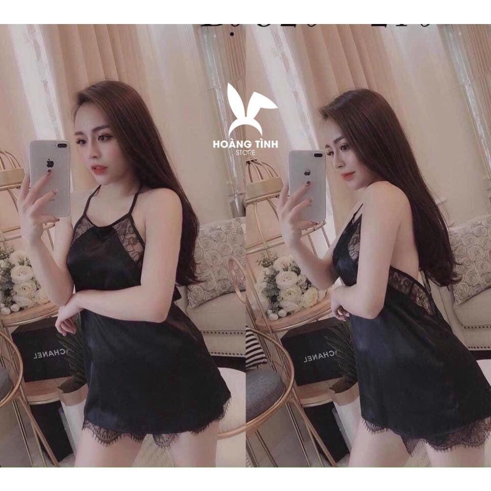 Set bộ đồ ngủ lụa yếm phối ren, đầm ngủ sexy chất liệu lụa satin cao cấp, mềm mịn mát , kèm quần ren siêu cute