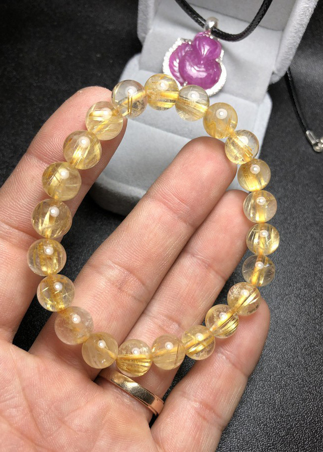 Vòng tay thạch anh  tóc vàng 8mm tự nhiên