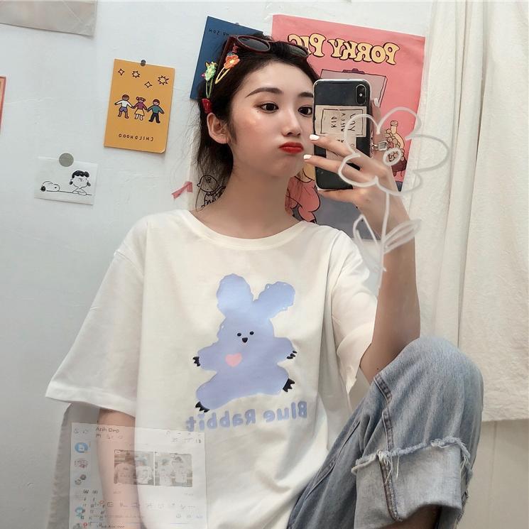 Áo Phông Nữ Thỏ Xanh Hoạt Hình Dễ Thương