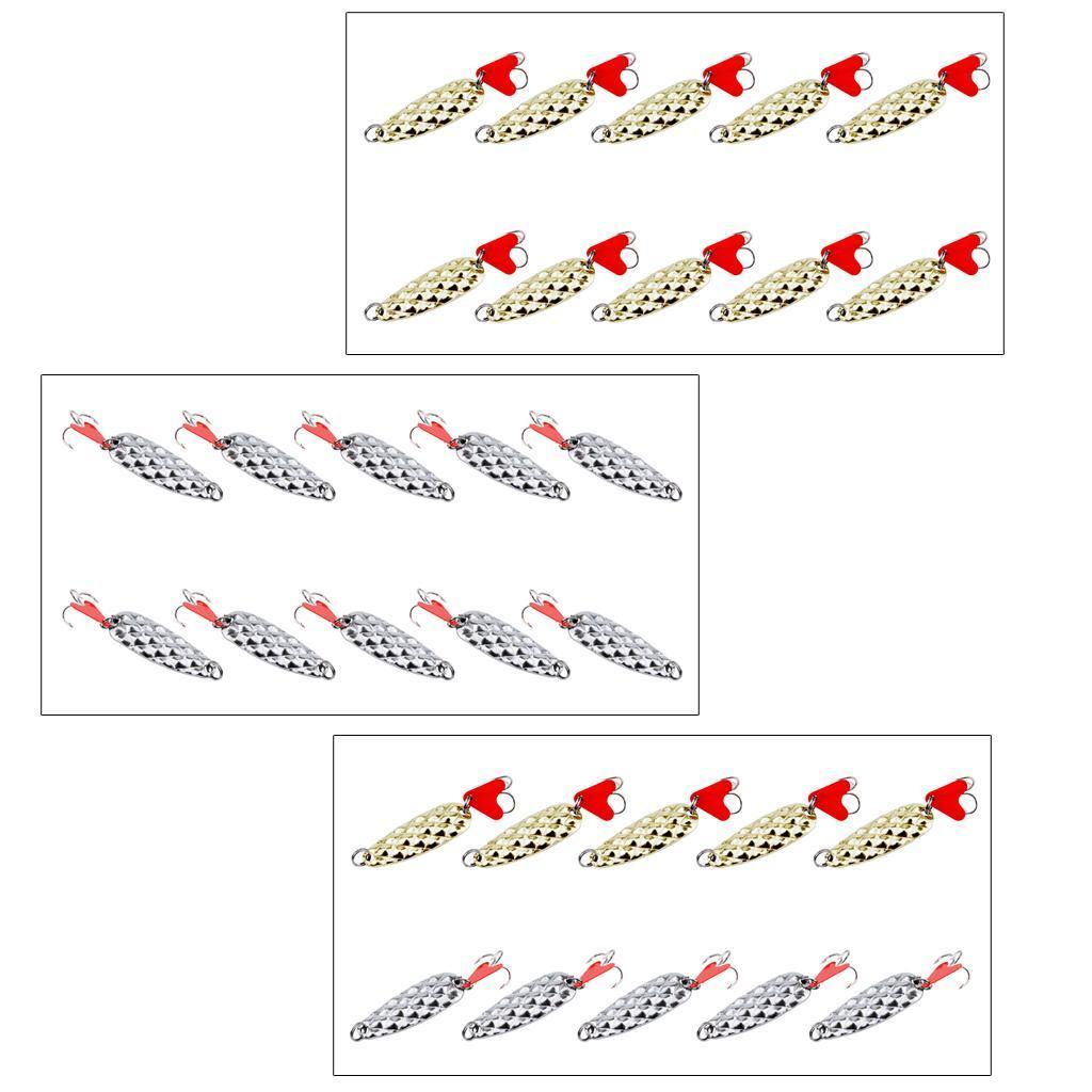 10pcs Spoons Hard Fishing Lures Treble Hooks Salmon Bass Metal Fishing Lure Baits