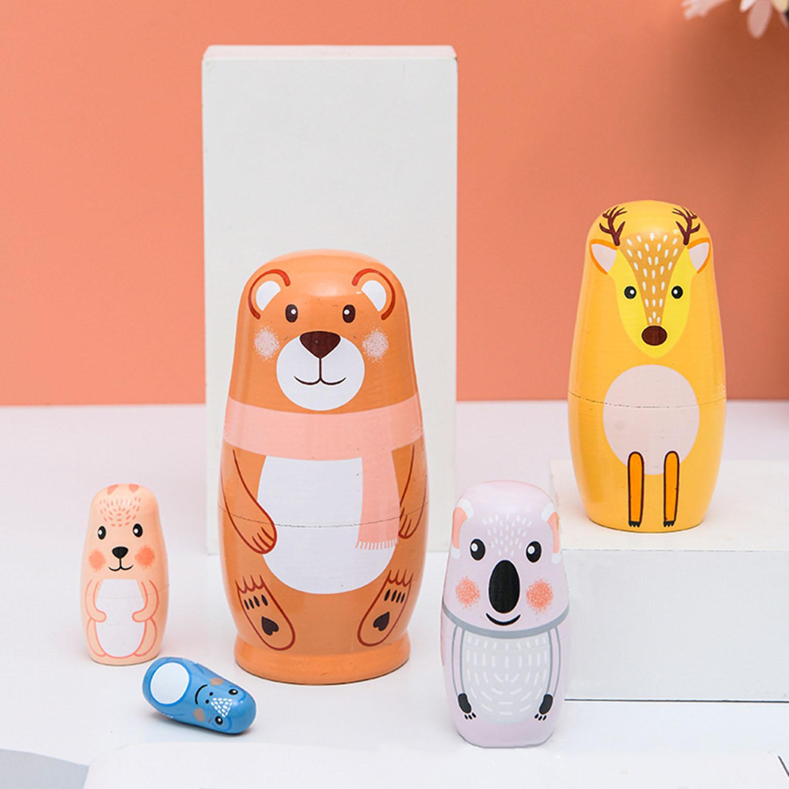 5Pcs Russian Nesting Doll Wooden Nesting Doll Handmade for Home Tabletop