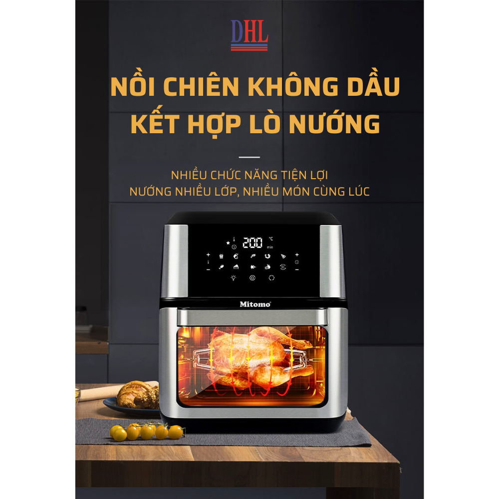 Nồi chiên không dầu Mitomo MTD-12LA, dung tích 12L công suất 1700W - Hàng chính hãng