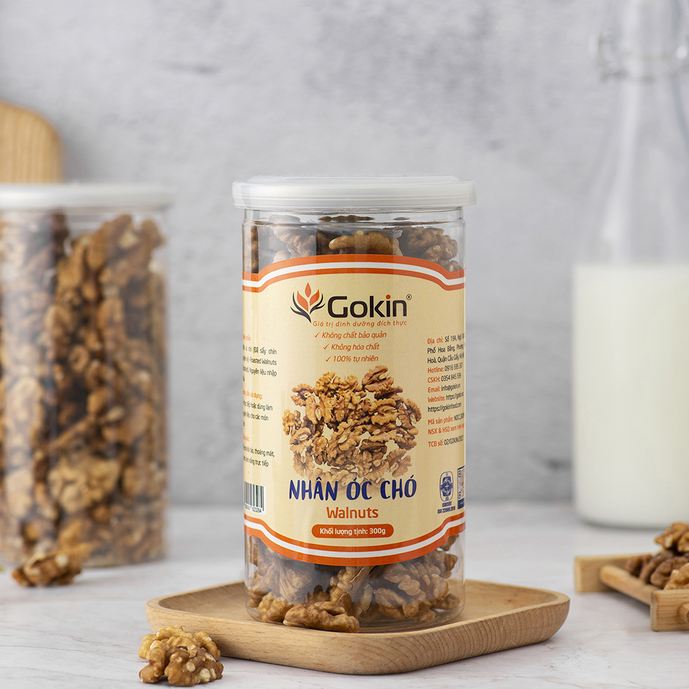 Nhân óc chó sấy chín GOKIN hũ 300g - Tốt cho trí não và tim mạch phù hợp với mọi độ tuổi đặc biệt là bà bầu, người ăn chế độ Healthy, đạt tiêu chuẩn ATTP