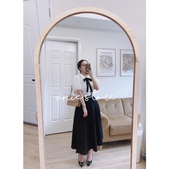 Áo Sơ Mi Babydoll Nữ Voan Tơ Phối Nơ Cổ  Áo Trắng Nữ Cộc Tay Nơ Đính Ngọc Cổ Phối Ren