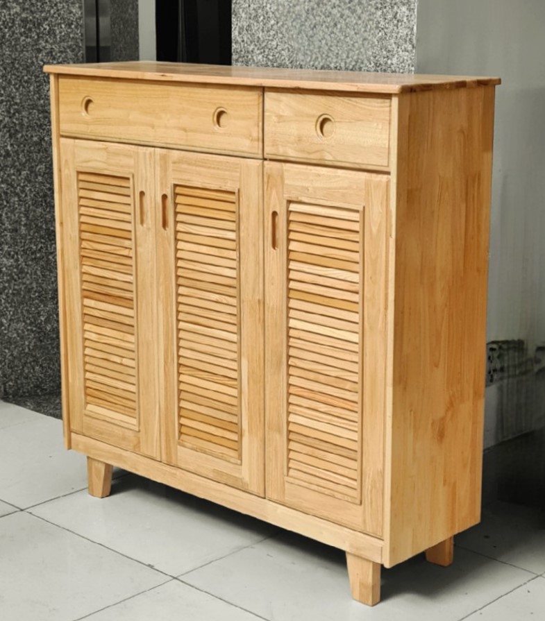 Tủ Giày Gỗ Ngang 1m 3 Cánh Có Hộc Nhiều Màu, Tủ Trang Trí Gỗ Cao Su - Hàng VN Xuất Khẩu
