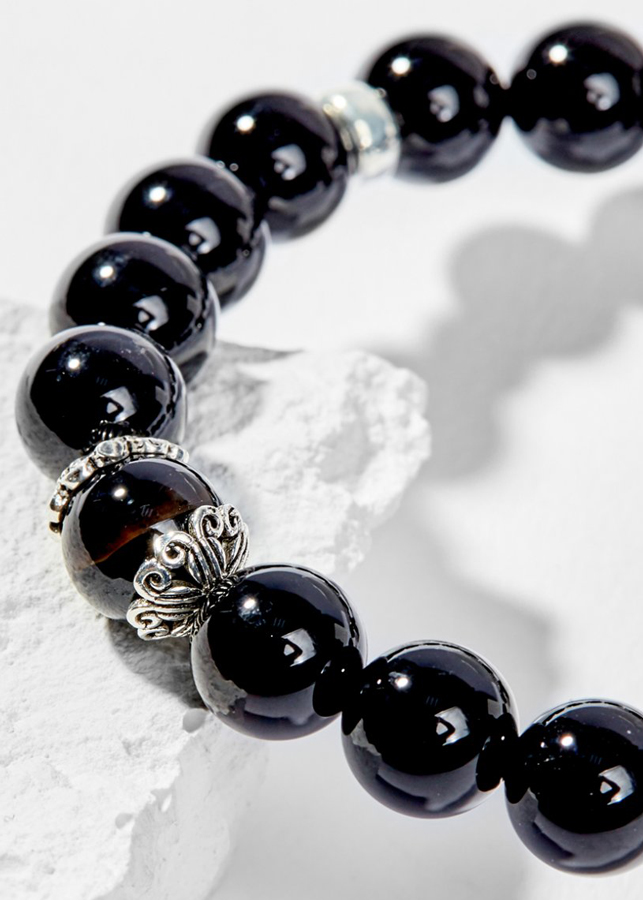 Vòng Tay Phong Thủy Đá Obsidian Phối Charm Cung Hoàng Đạo Bạch Dương Mệnh Thủy, Mộc Ngọc Quý Gemstones