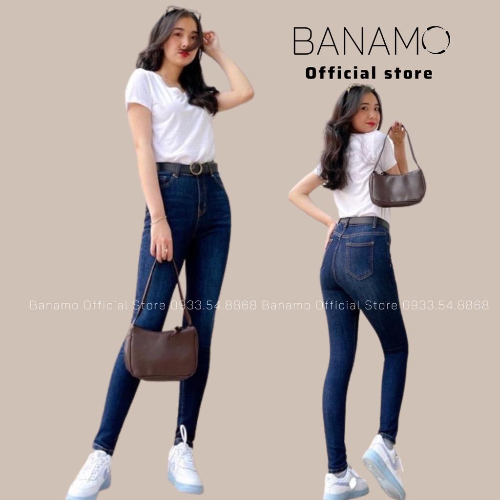Quần jean nữ ôm trơn xanh đậm siêu đẹp thời trang banamo fashion jean nữ ôm trơn 7610
