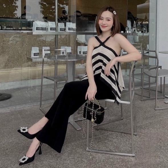 [L2M] Áo LƯỚI len dệt kim KIỂU YẾM dáng CROPTOP họa tiết ren lưới