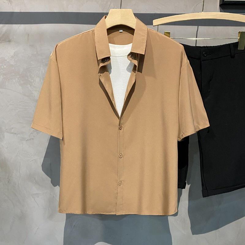 Áo sơ mi nam form rộng tay lỡ Hàn Quốc cổ vest phong cách unisex chất vải kate lụa mịn chống nhăn thời trang PONIVALAZA