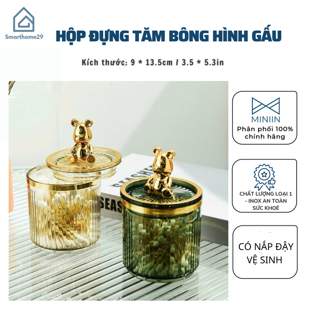 Hộp Đựng Tăm Xỉa Răng Bằng Cotton Trong Suốt Hình Gấu Phong Cách Bắc Âu - HÀNG CHÍNH HÃNG MINIIN