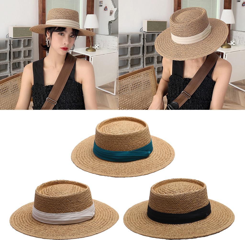 Womens Straw Hat Boater Sun Hat Foldable UV Protection Bucket Fedora Hats Cap