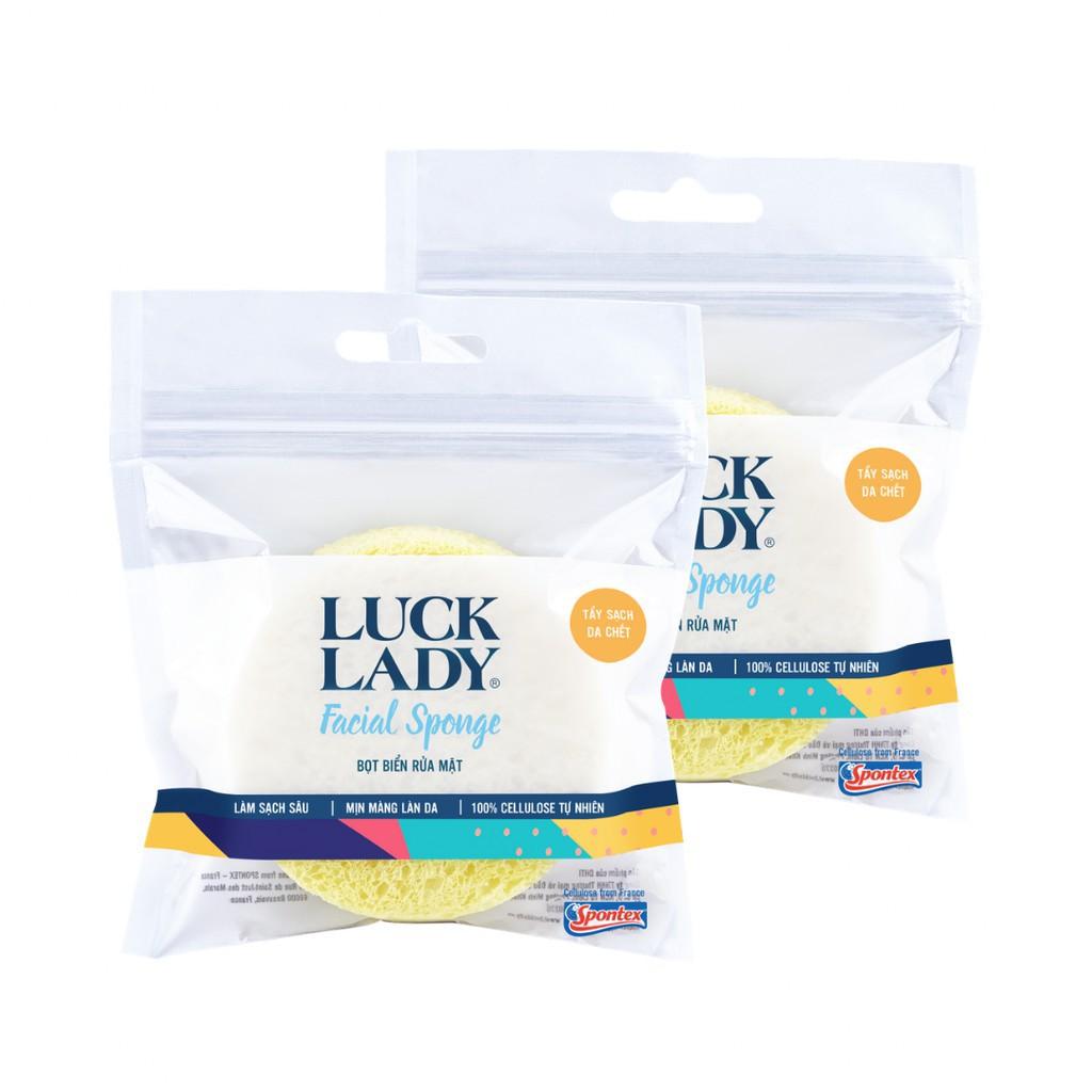 Miếng rửa mặt bọt biển cellulose Luck Lady nhập khẩu từ Pháp rửa cực sạch và tẩy da chết