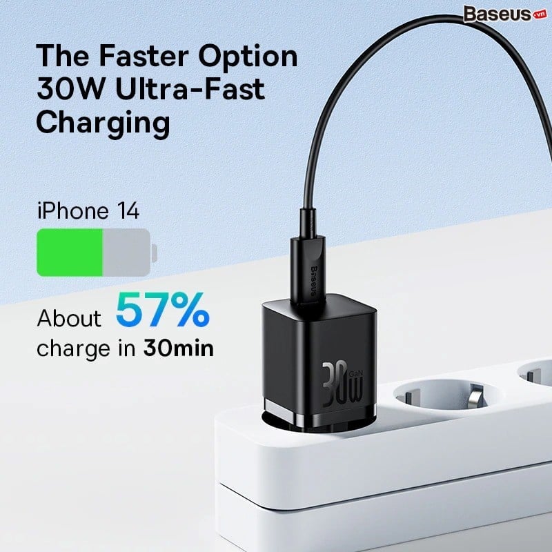 Combo Sạc Nhanh Baseus GaN5S Fast Charger 1C 20W/30W Cho iPhone 15 Series (Nhỏ gọn, sạc nhanh PD/Quick Charge) - Hàng chính hãng