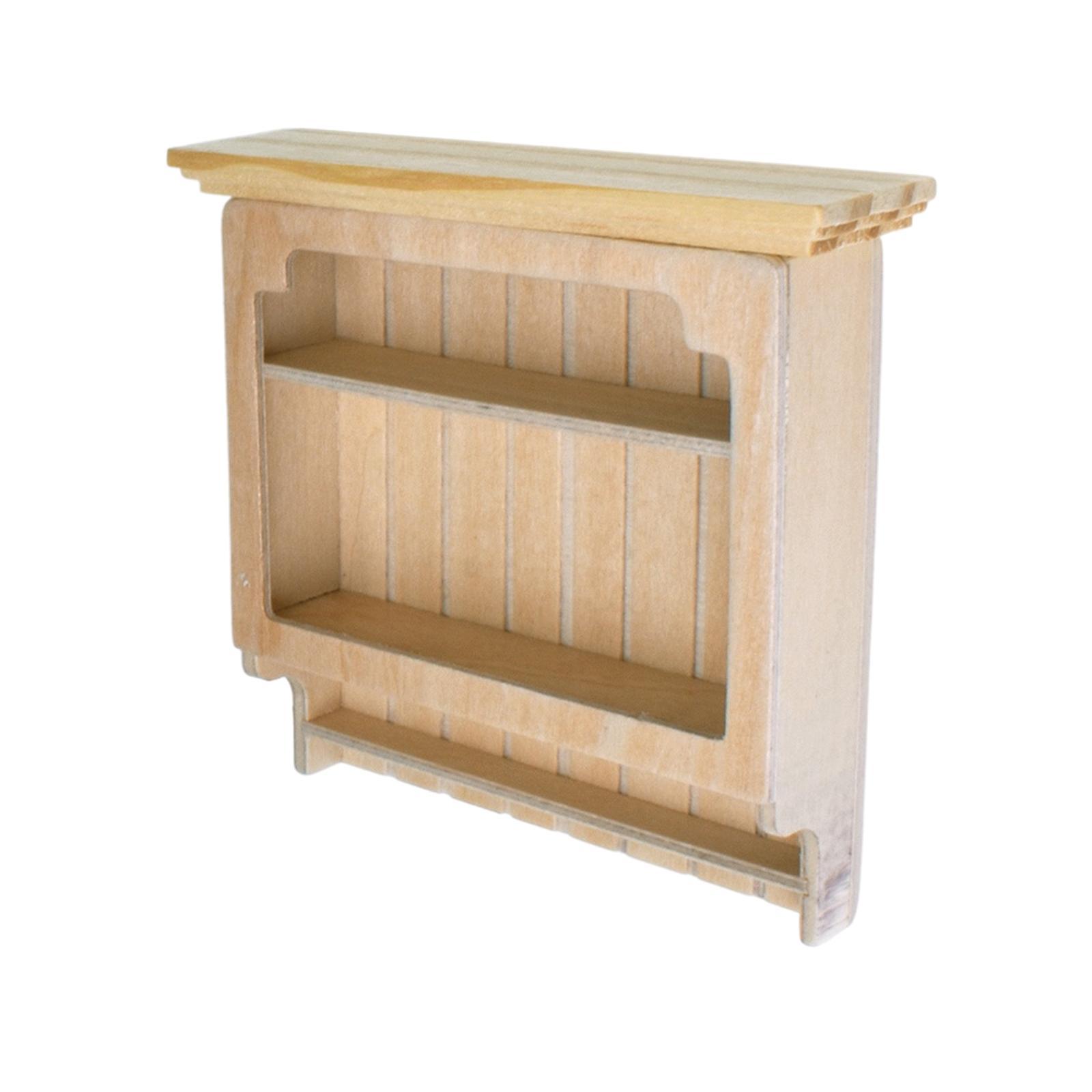 Wooden Bookshelf Dollhouse Living Room Mini 1:12 Wall Hanging Cabinet Decoration