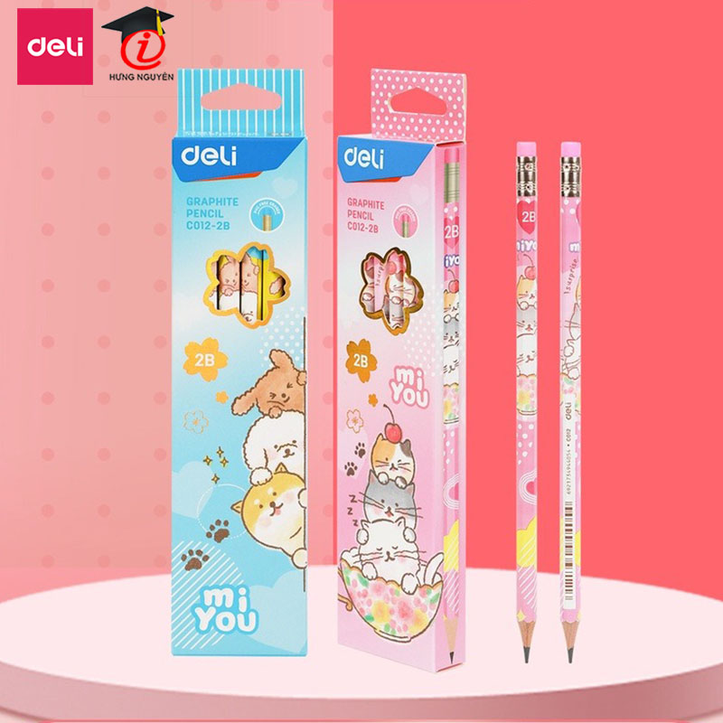 Hộp 12 bút chì gỗ Deli có tẩy Comiko-miYou C012-2B