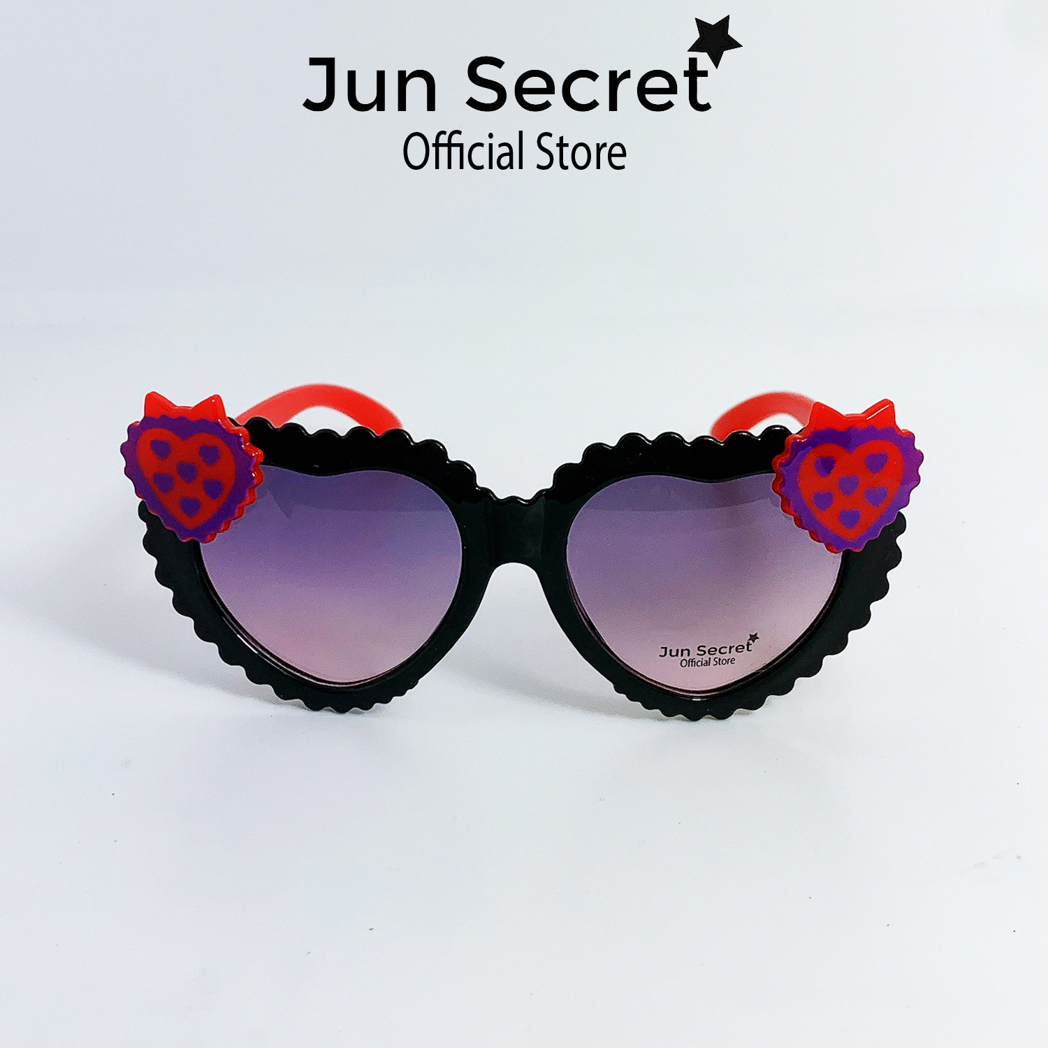 Kính mát trẻ em Jun Secret tròng đính trái tim chấm bi dễ thương dành cho bé gái từ 1 tới 5 tuổi JS202215