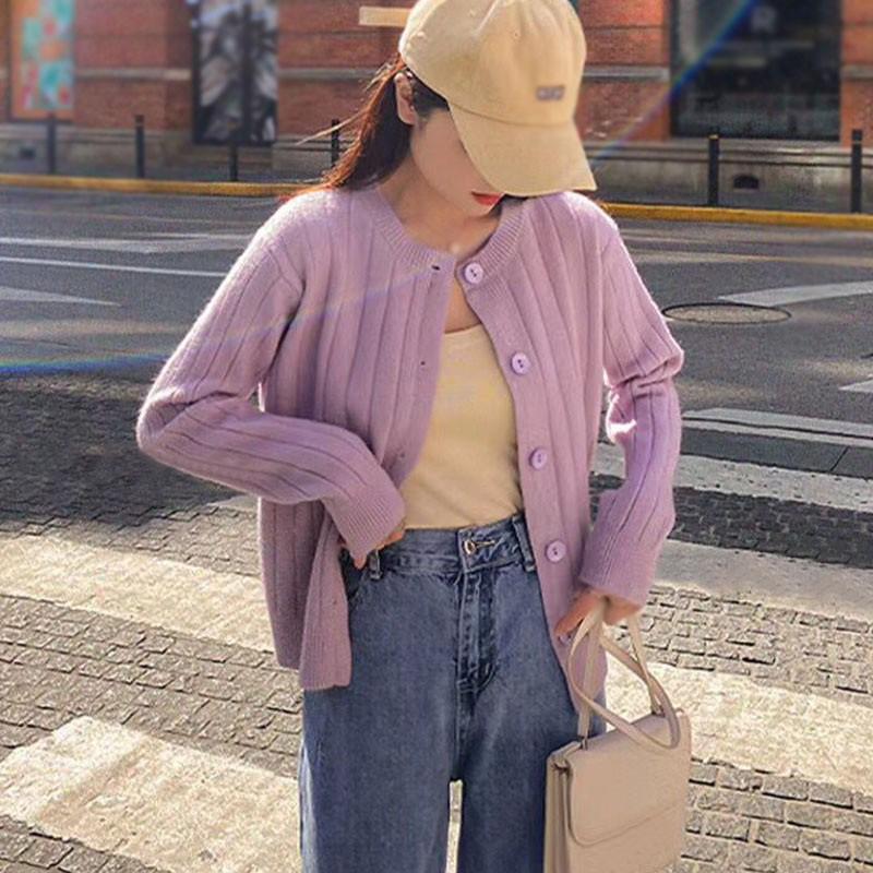 Áo Khoác Cardigan Nữ Dáng Rộng Màu Trơn Phong Cách Retro