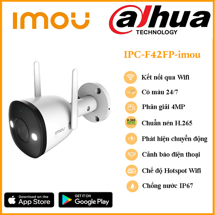 Camera IP Wifi Ngoài Trời Imou F22P Bullet 2C Full HD 1080P Tặng Phíc Cắm Âm - Hàng Chính Hãng