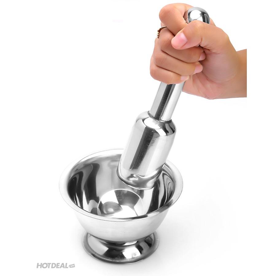 Bộ cối chày bằng inox size lớn, bền, sáng, đẹp