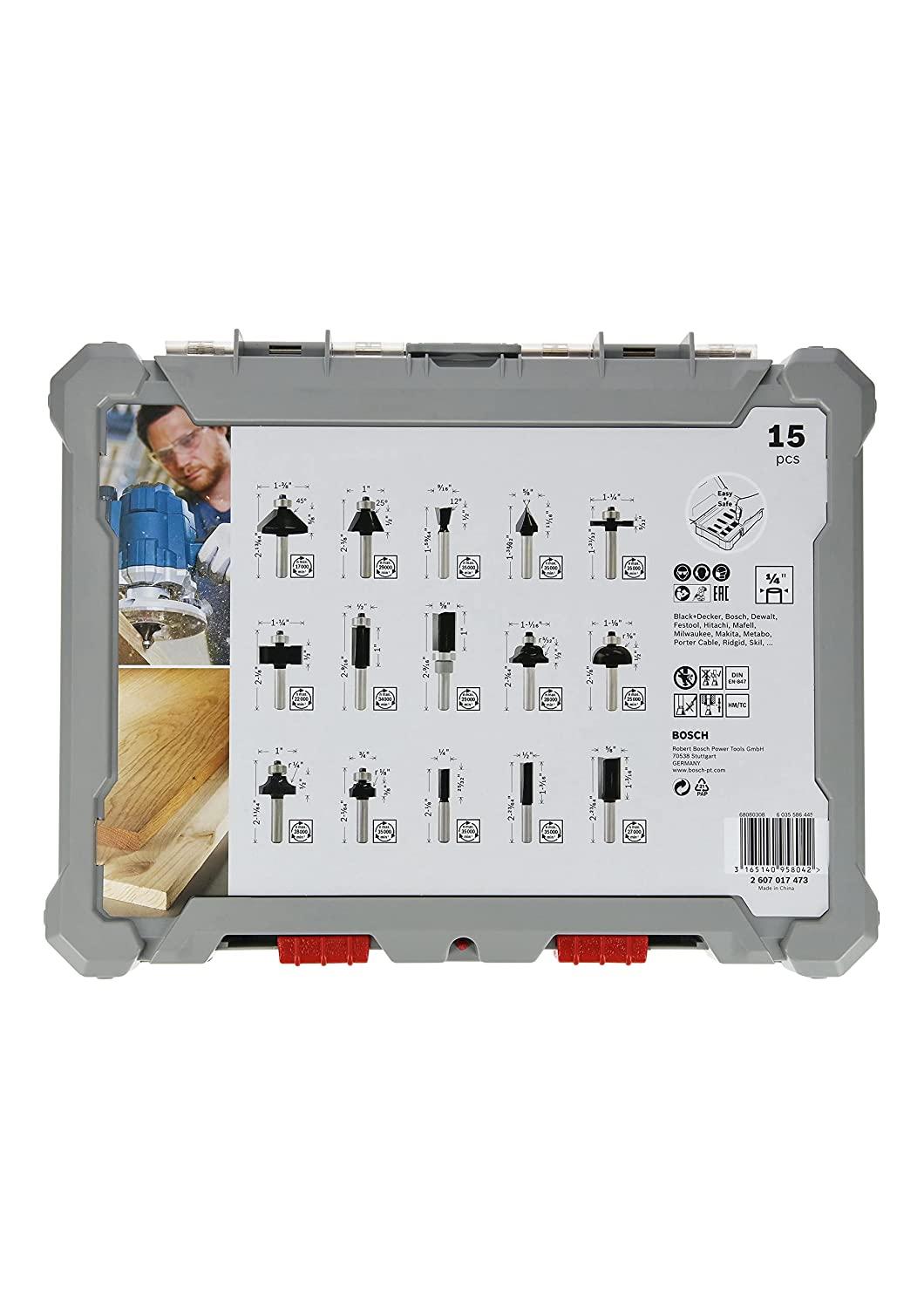BỘ MŨI PHAY HỖN HỢP 15 MÓN BOSCH 2607017473 - HÀNG CHÍNH HÃNG