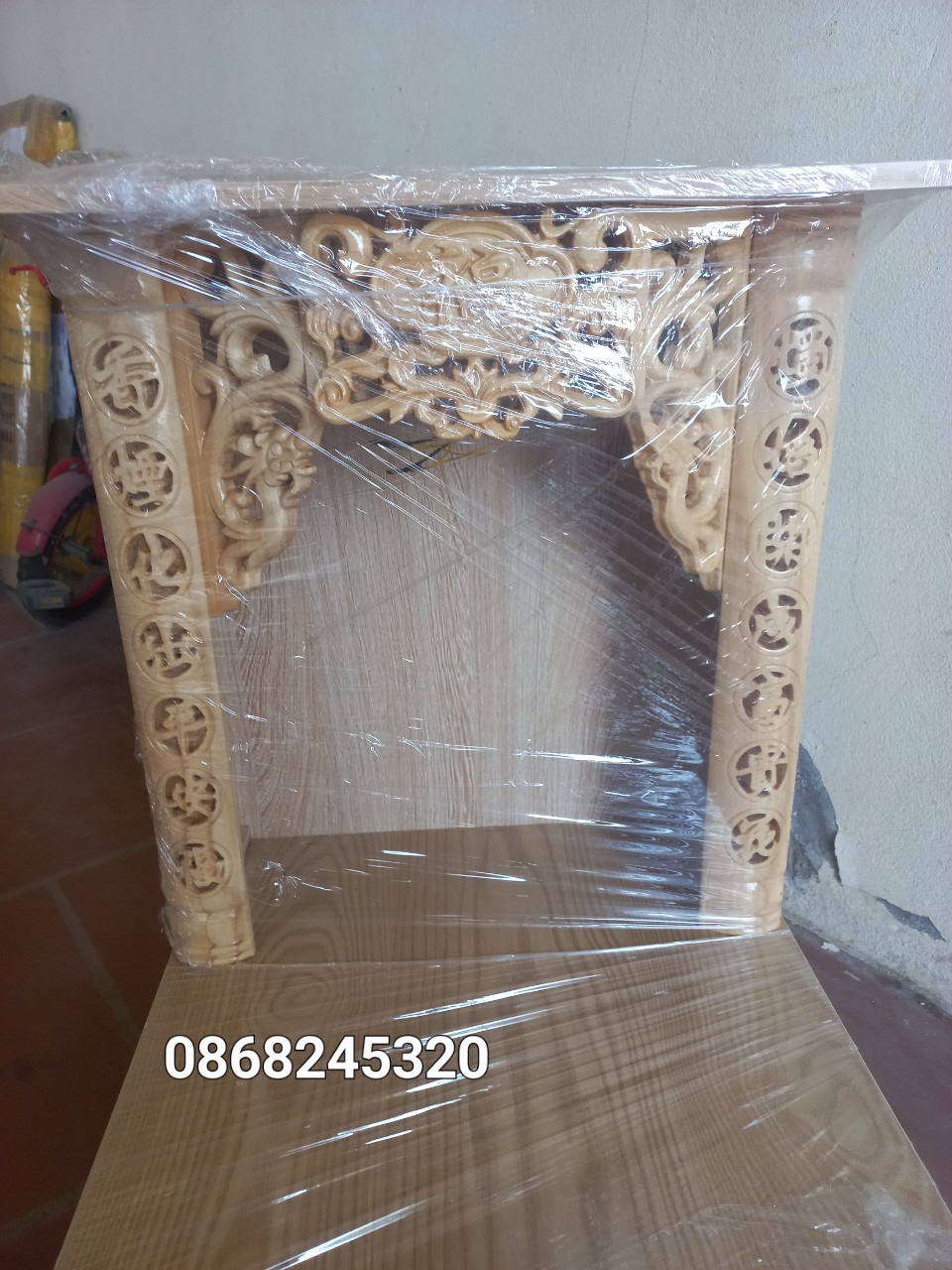 Bàn thờ ông địa thần tài gỗ xoan đào kt 48×56cm 