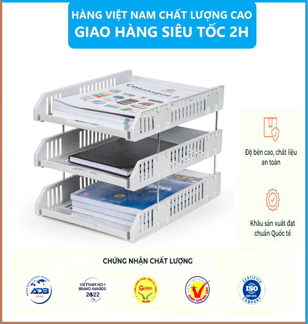 Khay Đựng Tài Liệu 3 Tầng 5683, Kệ Đựng Tài Liệu Văn Phòng Cao Cấp, Khay A4 nhiều ngăn tiện dụng - Hàng Việt Nam