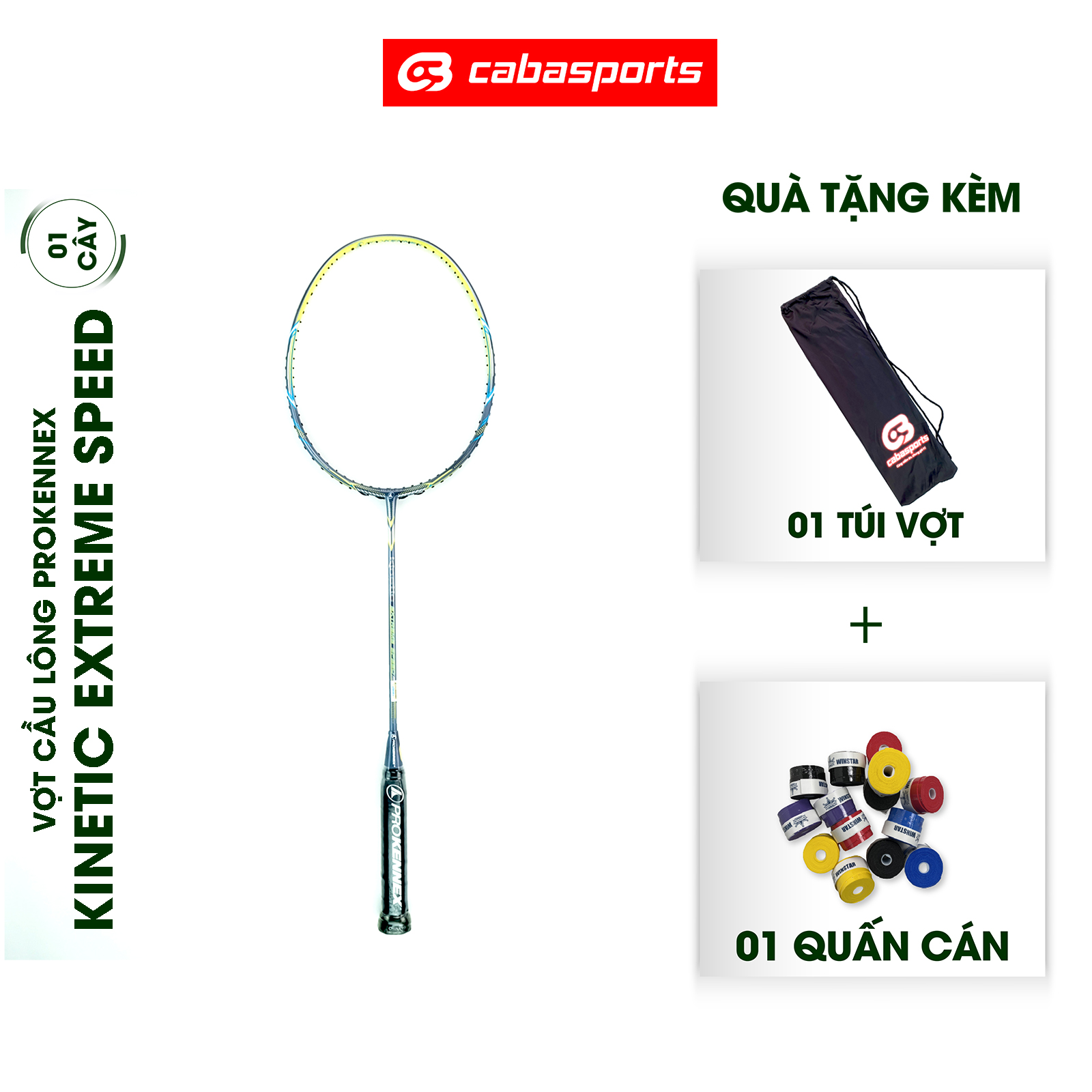 Vợt cầu lông Prokennex KINETIC EXTREME SPEED chính hãng cao cấp công thủ toàn diện (1 cây) - Tặng kèm quấn cán và túi vải Cabasports