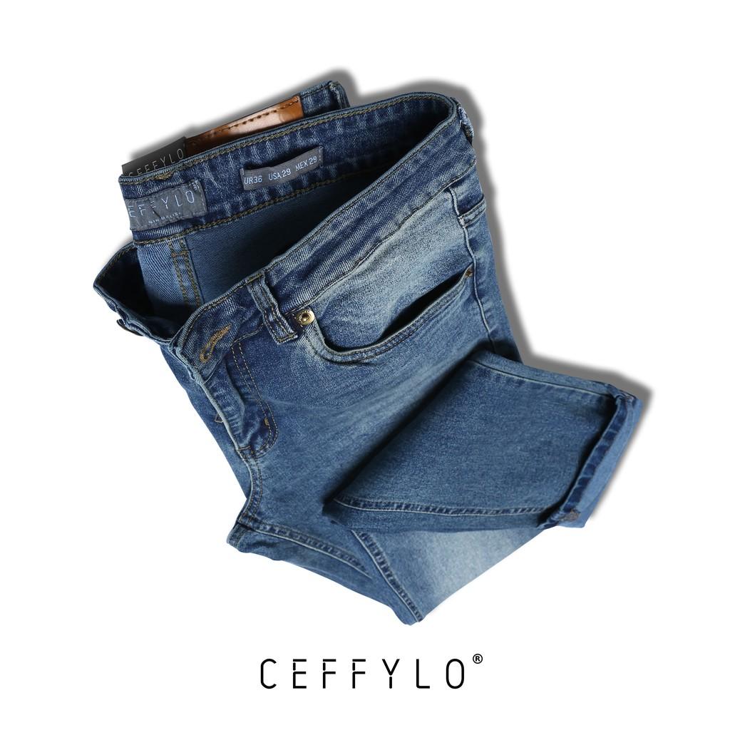 Quần Jeans trơn Xanh Nhạt nam form slimfit CEFFYLO 1, chất Jean thun co giãn nhẹ