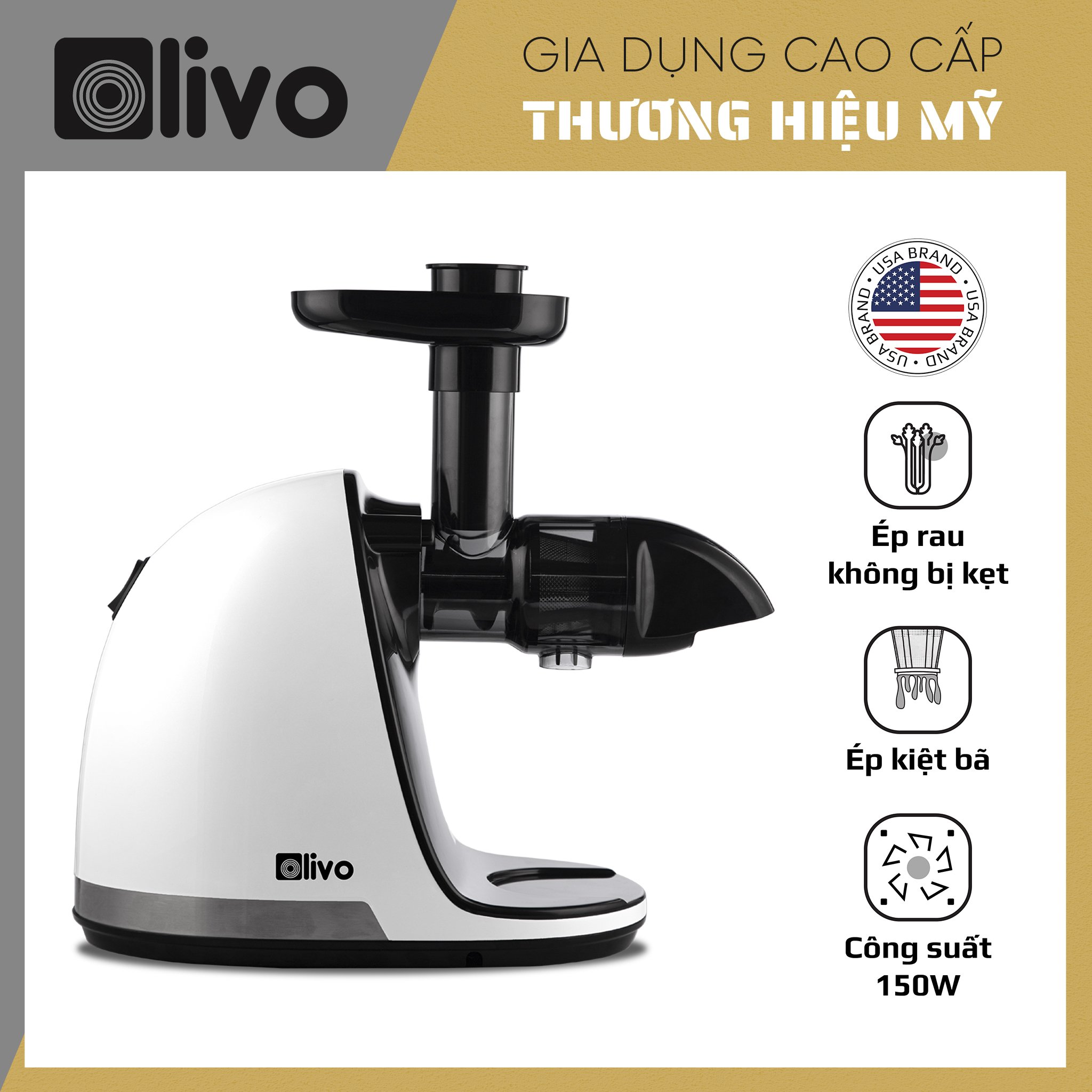 Máy Ép Trục Ngang OLIVO SJ22 Màu Xám Ép Rau Không Lo Kẹt Bã