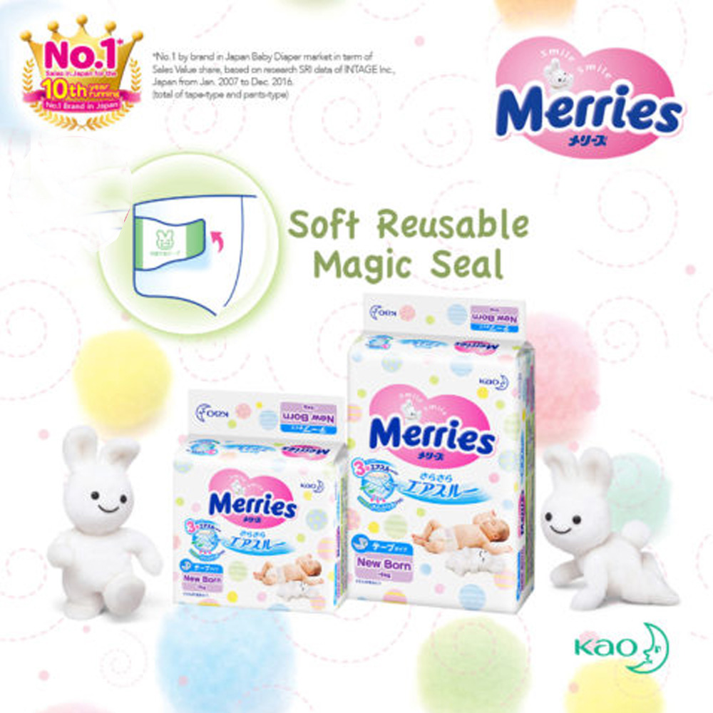 Bỉm Merries loại tã dán, size NB96, Newborn (NB90 + 6) cộng miếng (90 + 6 miếng cho bé <5kg hoặc từ 0-2 tháng tuổi) - Hàng nhập khẩu từ Nhật Bản, hàng chính hãng từ nhà sản xuất KAO